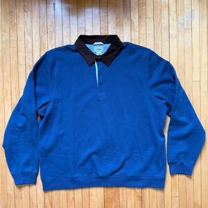 NWOT L.L.Bean Bean's Vintage Soft Rugby Navy Polo w/ Brown Corduroy Collar Sz.XL
